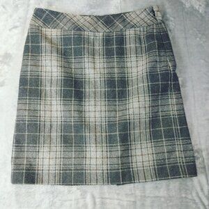 Eddie Bauer Women’s Wool Plaid Skirt Gray Beige Lined Classic Career Workwear S‎